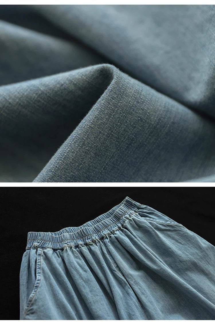 8215 Summer Trendy Wide Leg Jeans Skirts For Women New Design Straight Loose Casual Solid Color Elastic High Waist Denim Pants - AIAZ