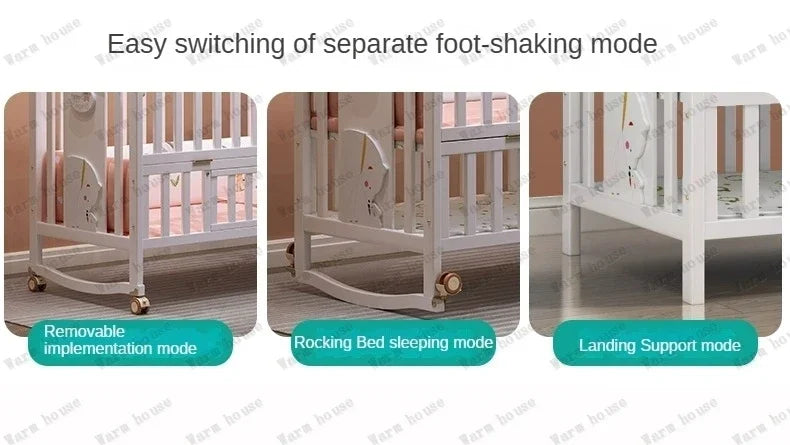 Solid wood spliced crib Multifunctional European style children's bed Movable newborn cradle large bed Baby Rest Chair