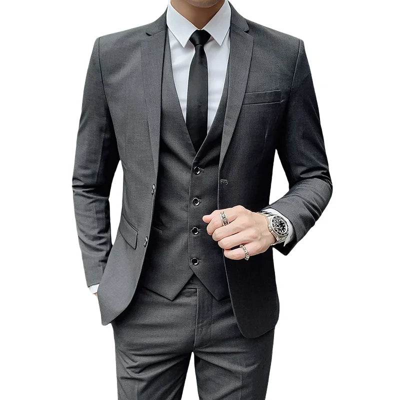 Suit (Blazer+ Vest + Pants) Men's Business Gentleman Fashion Slim Work Solid Color Plus Size Fair Dress Wedding Best Man Suit - AIAZ