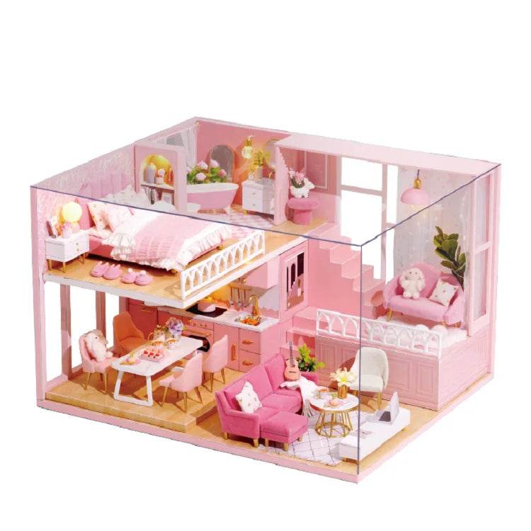Doll House Kit 3D Wooden Mini DollHouse Assembly Building with Furniture Kit Toys Children's Birthday Gift 3D Puzzle Handmade - AIAZ
