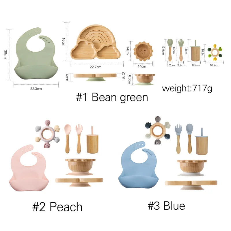 7pcs Silicone Baby Feeding Set Baby Feeding Supplies Kids Bamboo Dinnerware With Cup Children's Dishes Bowl Stuff Tableware Gift