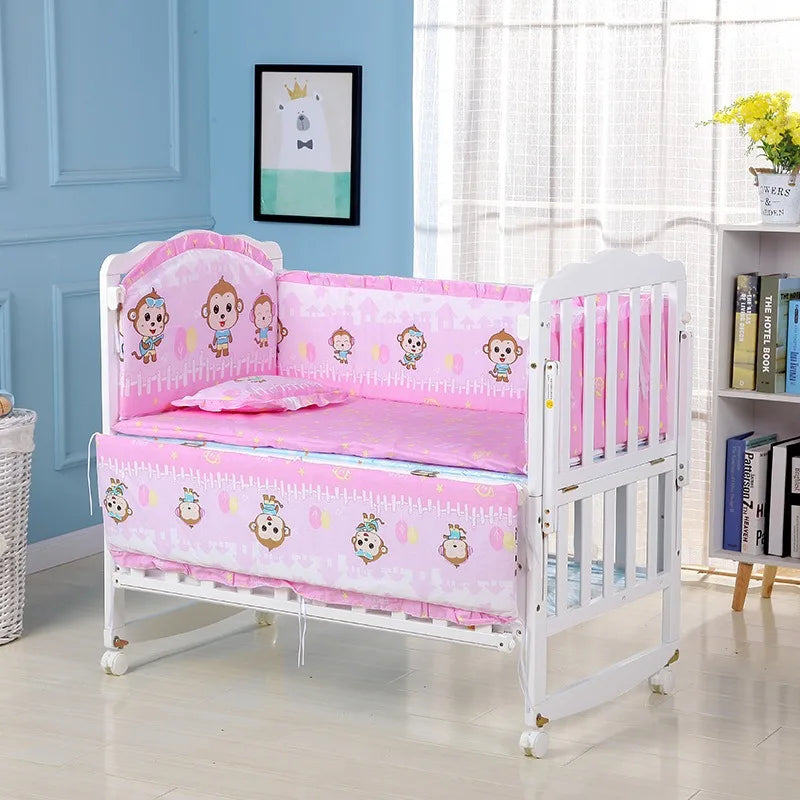 6pcs Cushion Cot Bumpers Baby Bed Bedding Kit Crib Bedding Cotton Removable Washable Include(4Bumpers+Matress+Pillow)