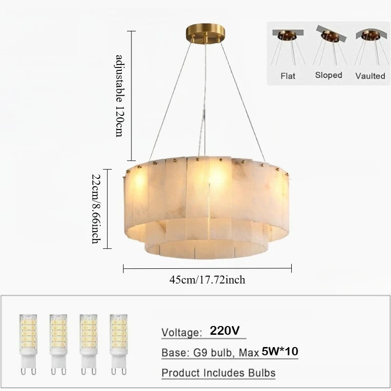Rectangle Alabaster Chandelier for Living Room Bathroom Dining Room Decor Kitchen Foyer Adjustable Modern Marble Pendant Light