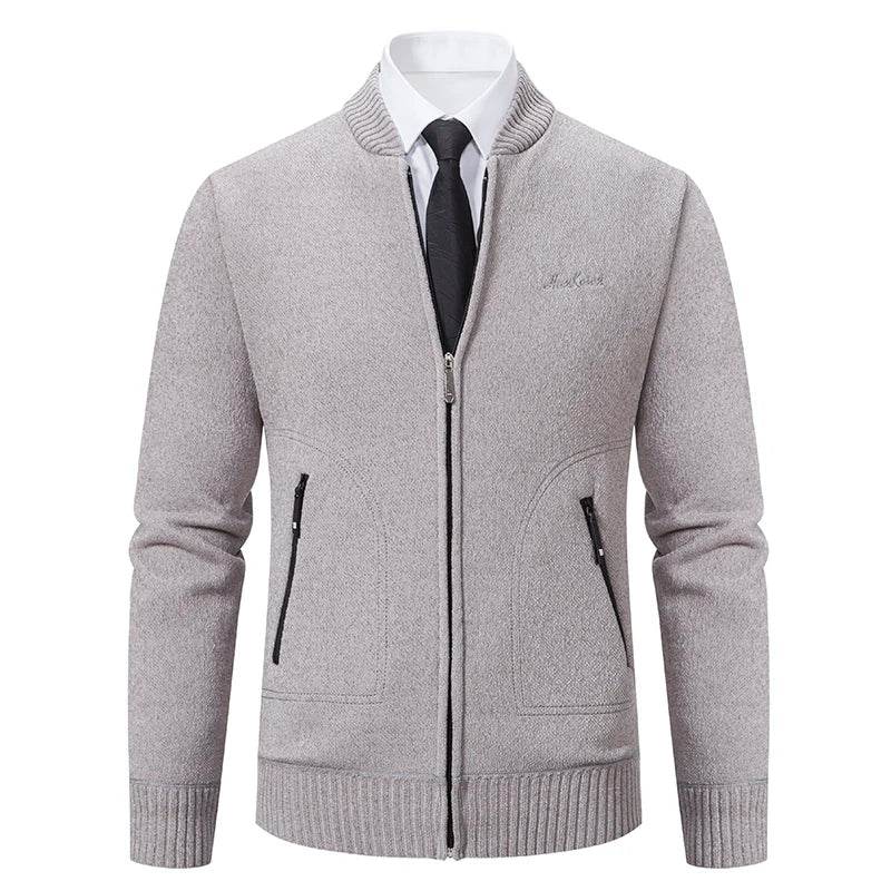 2023 Knitwear Spring and Autumn Men's Stand-up Collar Thick Warm Cardigan Sweater Winter Loose Casual Coat - AIAZ