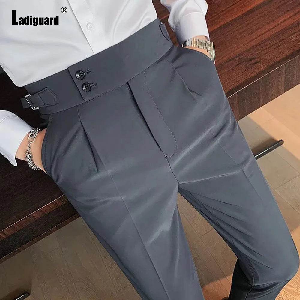 Men Elegant Formal Suit Pants for Party Wedding Solid Khaki Stand Pocket Trousers Italian Naples Fashion Buttons Up Suits Pants - AIAZ