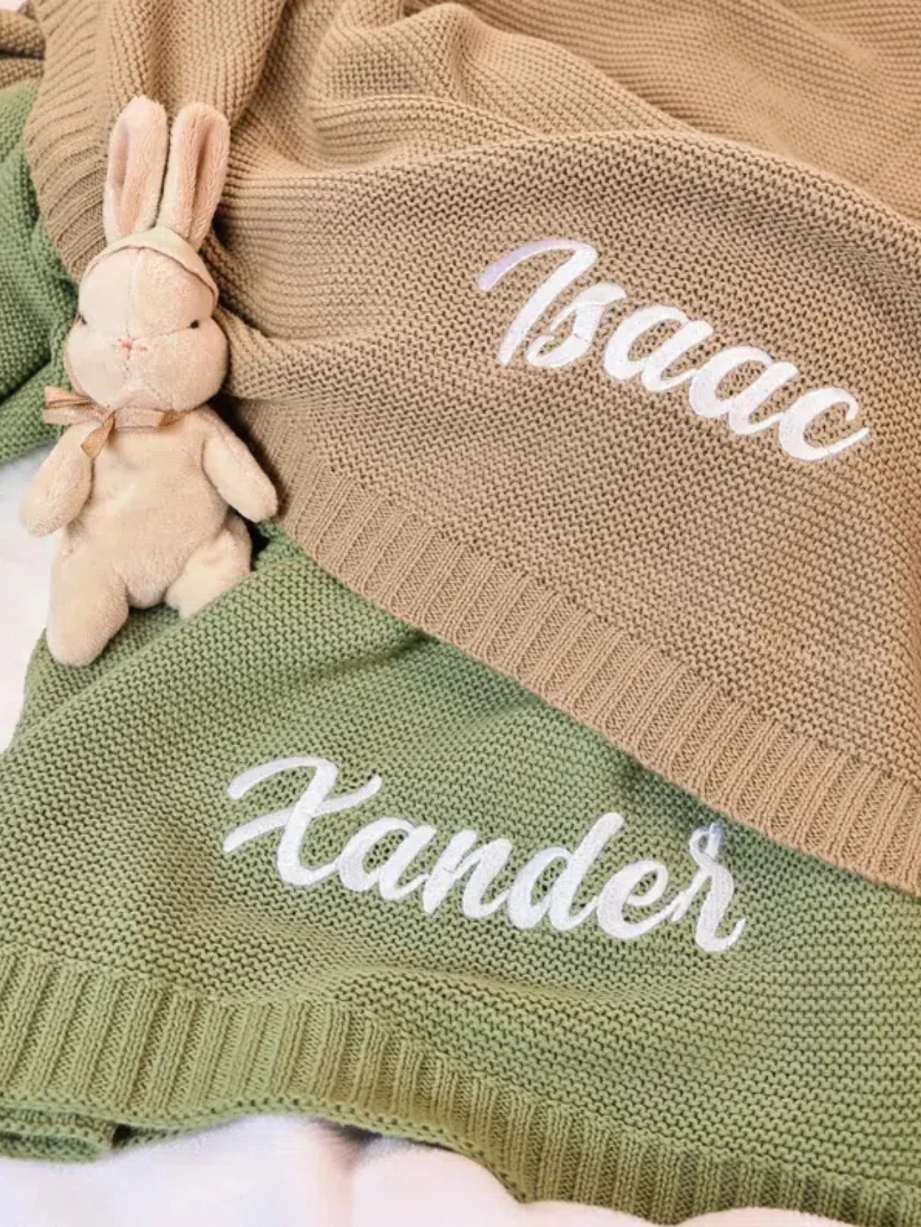 Personalized Custom name letter Embroidered Newborn Nursery Baby Cotoon Knit Blanket Chunky Handmade Gifts for Boy Girl Birthday