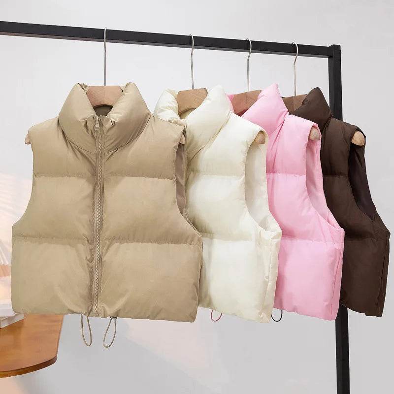 Elegant Chic Vests Fashionable Sleeveless Stand Collar Zipper Basic Autumn Winter Jacket Thick Warm Casual Women Vest Jacket ﻿ - AIAZ