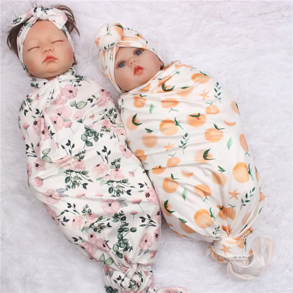 3pc/set Baby Swaddle Wrap New Born Receiving Blanket for Newborn Babies Accessories Soft Floral Headband Hat Bedding Baby Items