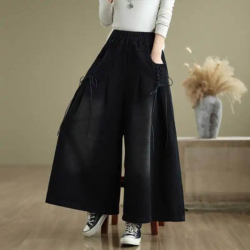 Denim Pant Women Jeans Wide Leg Long Pants A Line High Waist Straight Trousers Y2k Streetwear Casual Loose Mom Summer Club - AIAZ