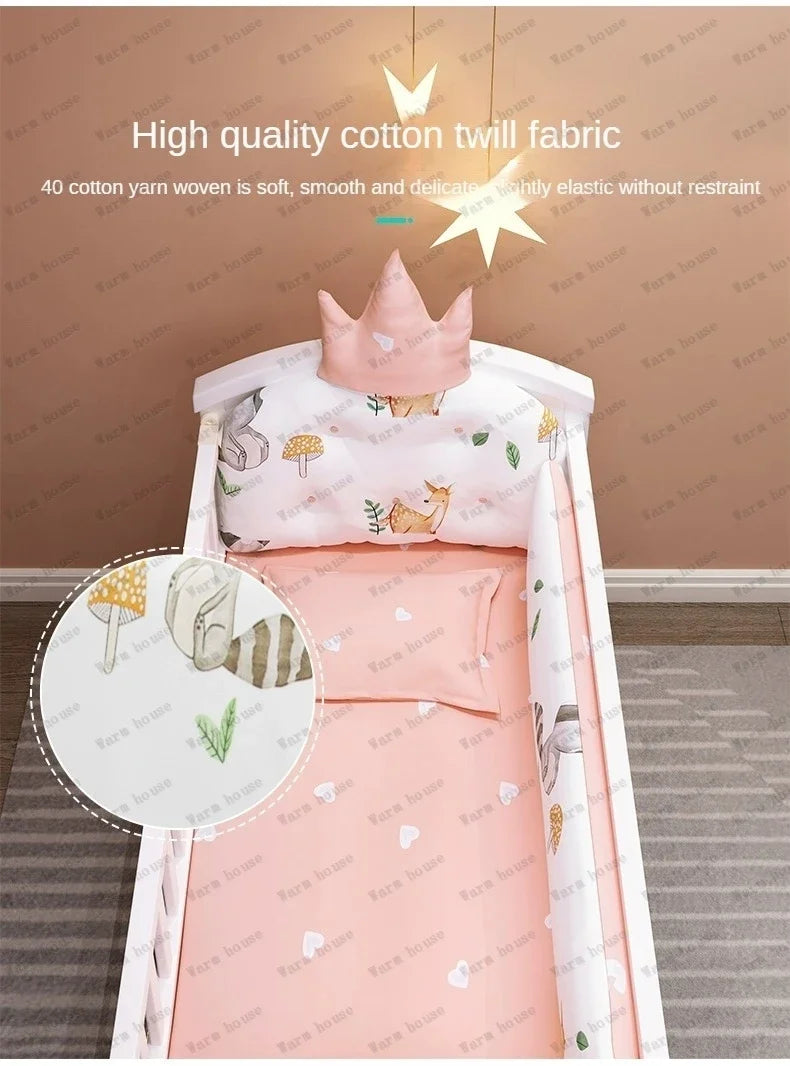 Solid wood spliced crib Multifunctional European style children's bed Movable newborn cradle large bed Baby Rest Chair