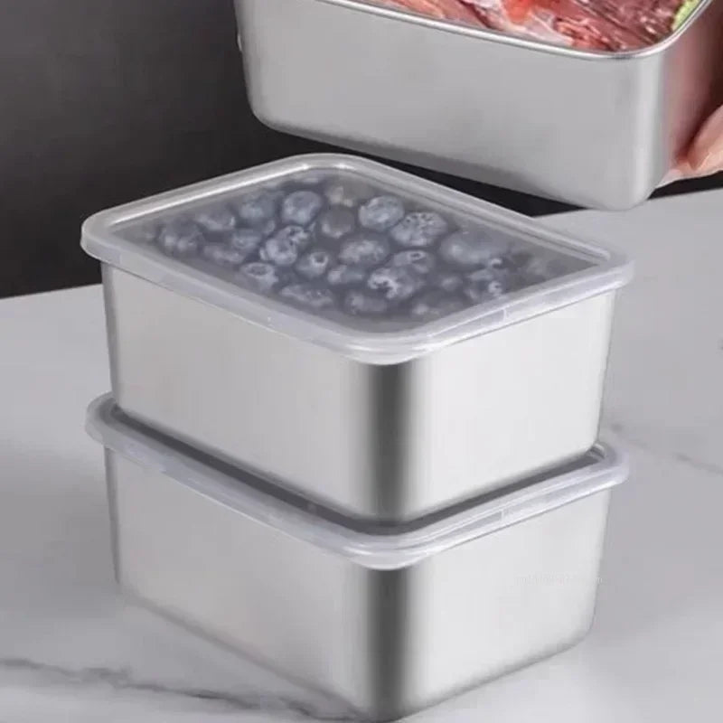 Stainless Steel Rectangular Crisper Household Outdoor Lunch Box Refrigerator Frozen Crisper Containers for Kitchen Accessories