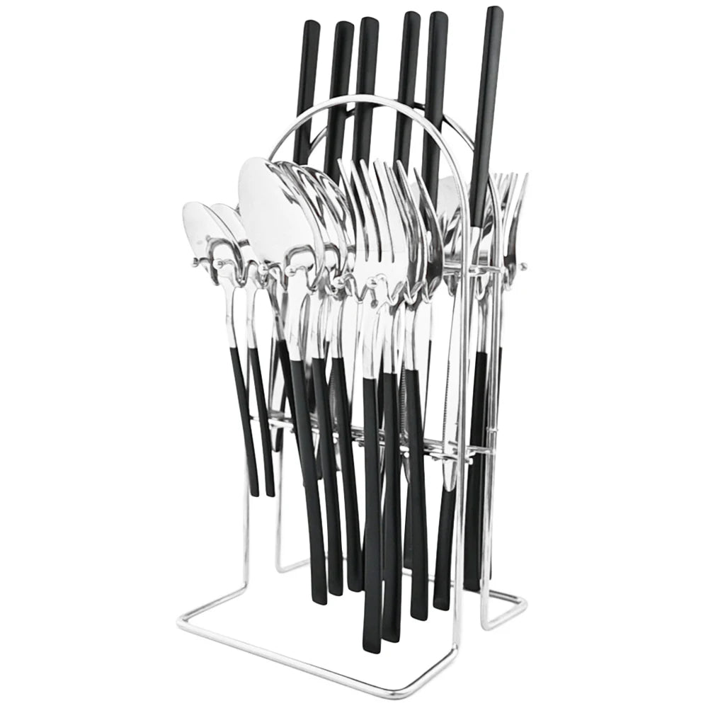 24pcs Knife Fork Spoon Dinnerware Set Rose Gold Tableware Stainless Steel Flatware Kitchen Cutlery Set with Luxury Storage Rack