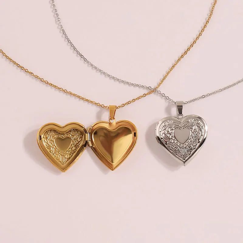 Gold Plated Heart-shaped Pendants Can Openable Frame Love Faith Stainless Steel Embossing Heart Locket Pendant Memorial Necklace