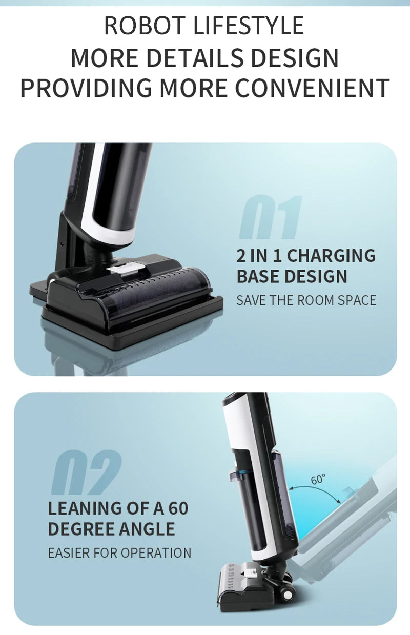 Cordless Vacuum Cleaner for Wet And Dry Cleaning RL8Pro, Smart Washing for Home Multi Surface Floor,14000Pa, Self-drying