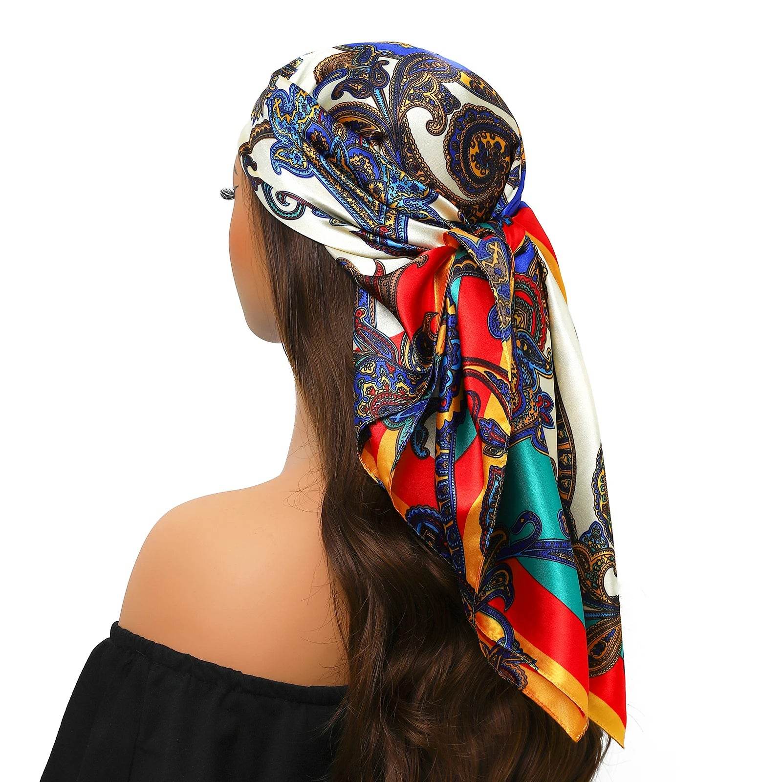 Head Scarf Women Luxury Brand Square 90*90cm Silk Foulard Satin Bandana Cheveux Soft Neckerchief Hijab Hair Scarves For Ladies - AIAZ
