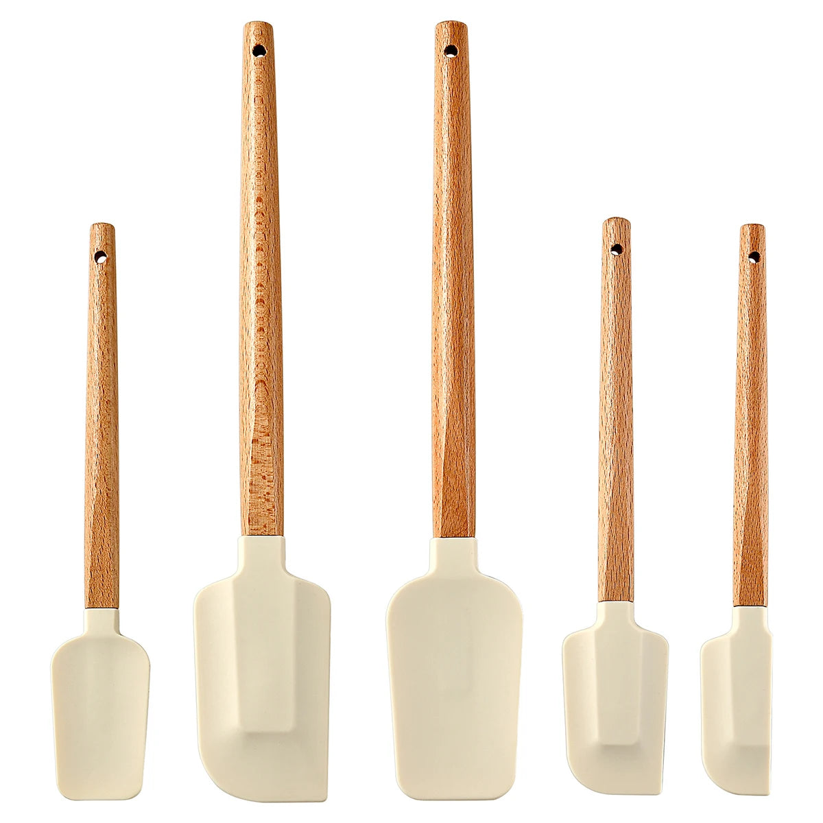 5pcs Wooden Handle Silicone Scrapers Set High Temperature Resistant Cream Cake Spatula Baking Scraper Shovel Kitchen Bakeware