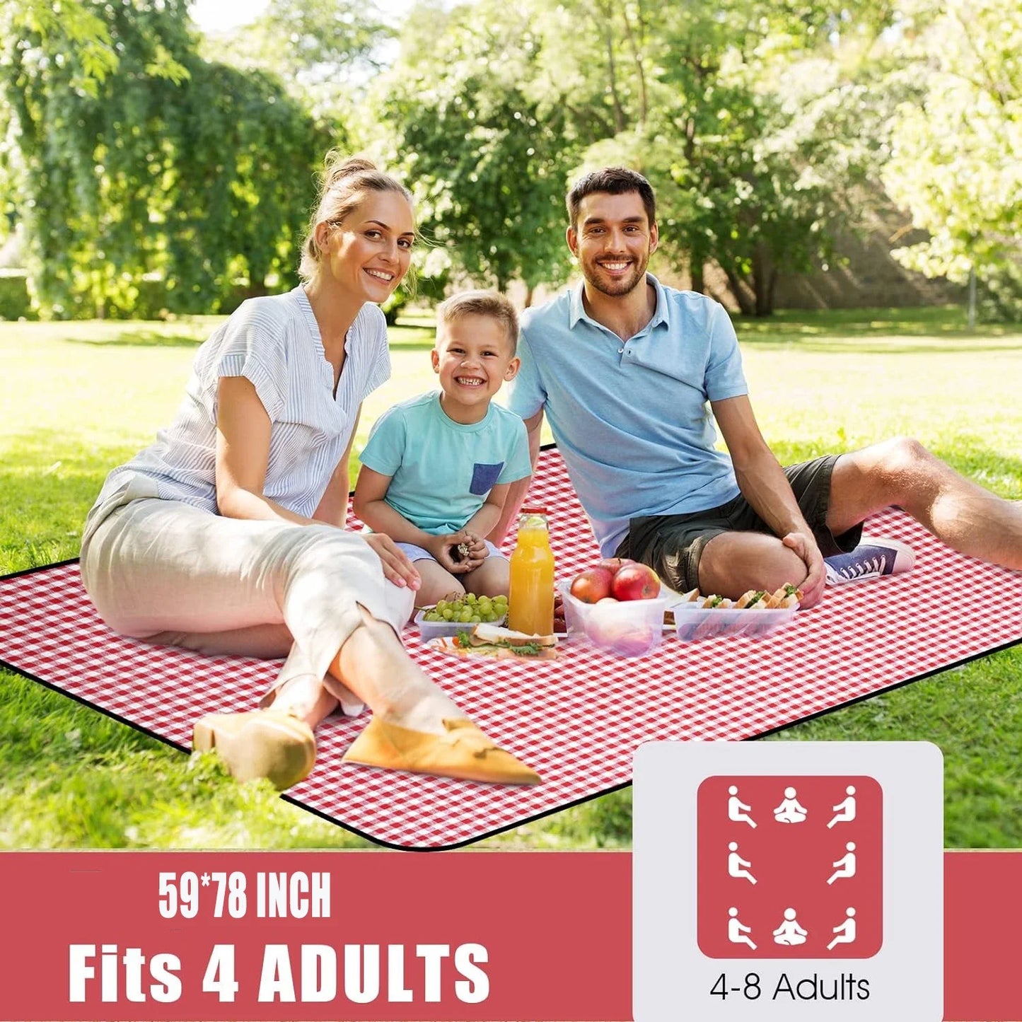 Waterproof Picnic Blanket with Carry Strap for Beach Mat or Family Outdoor Camping Party Large Picnic Outdoor Blanket