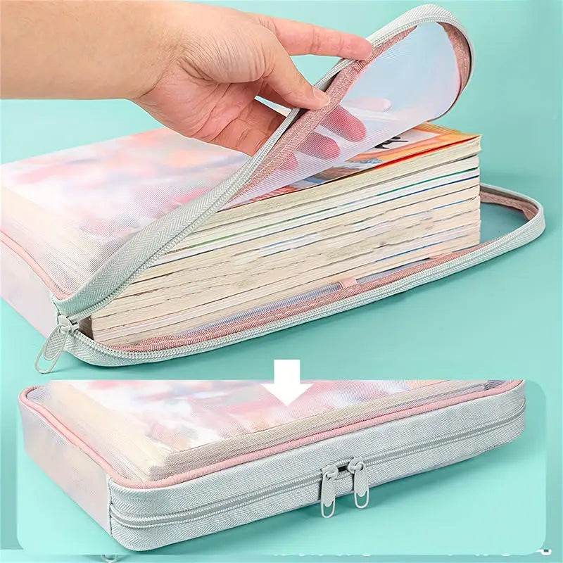 School Office Supplies Stationary Bag Stationery Storage Bag Double-layer Mesh Zipper Bag Large Capacity Organizer Folders - AIAZ
