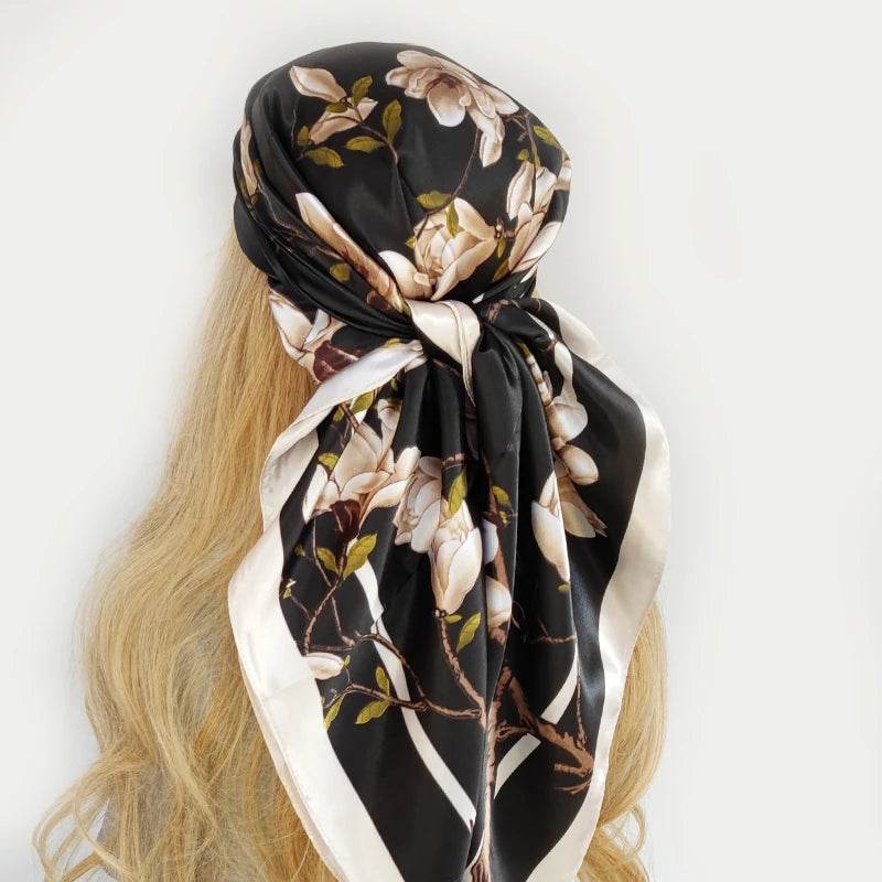 New 90*90cm Retro Brand Women Silk Scarf Bandanna Fashion Bohemian Pattern Square Hijab Lady Wrap Headband foulard muffler - AIAZ