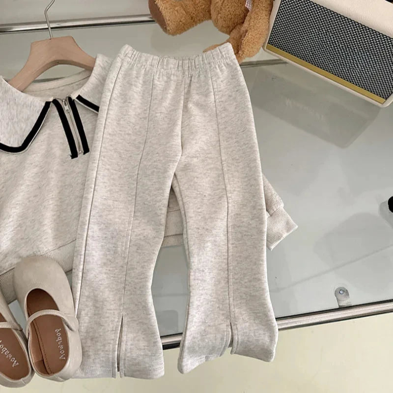 3-7Y Girls Spring Hoodies Set Korean Children's Spring and Autumn Fashionable Baby Doll Collar Hoodie Pants Casual Two Piece Set