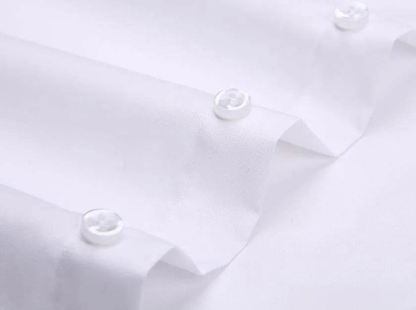 Men Formal Shirt Long Sleeve Office Solid Color Anti-Wrinkle Fashion Business Pocket White Social Pocket Shirts 5XL 6XL 7XL - AIAZ