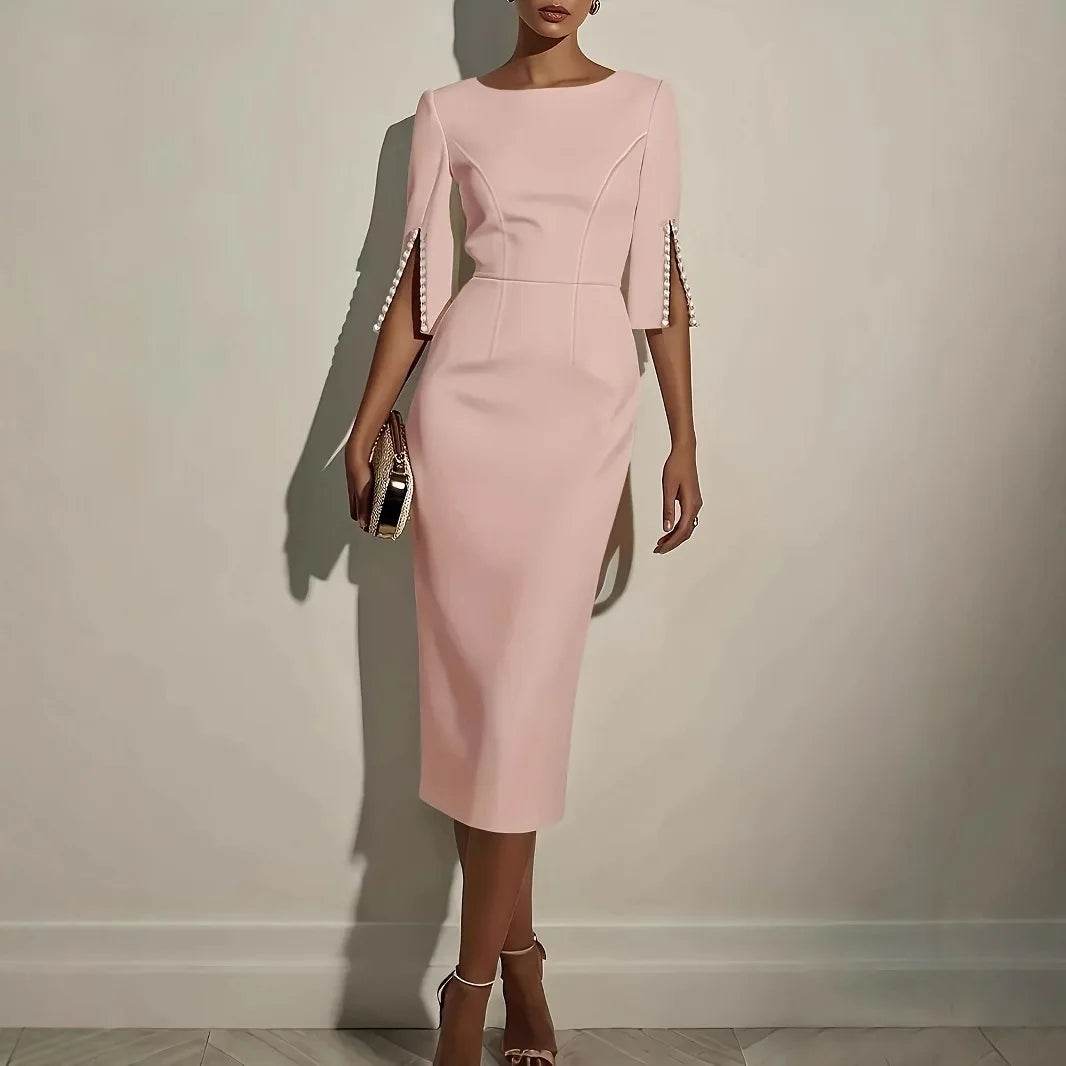 2025 Dress for Women Fashion Comfortable Office Solid Color Commuter Bead Slim and Elegant Evening Party Dress - AIAZ