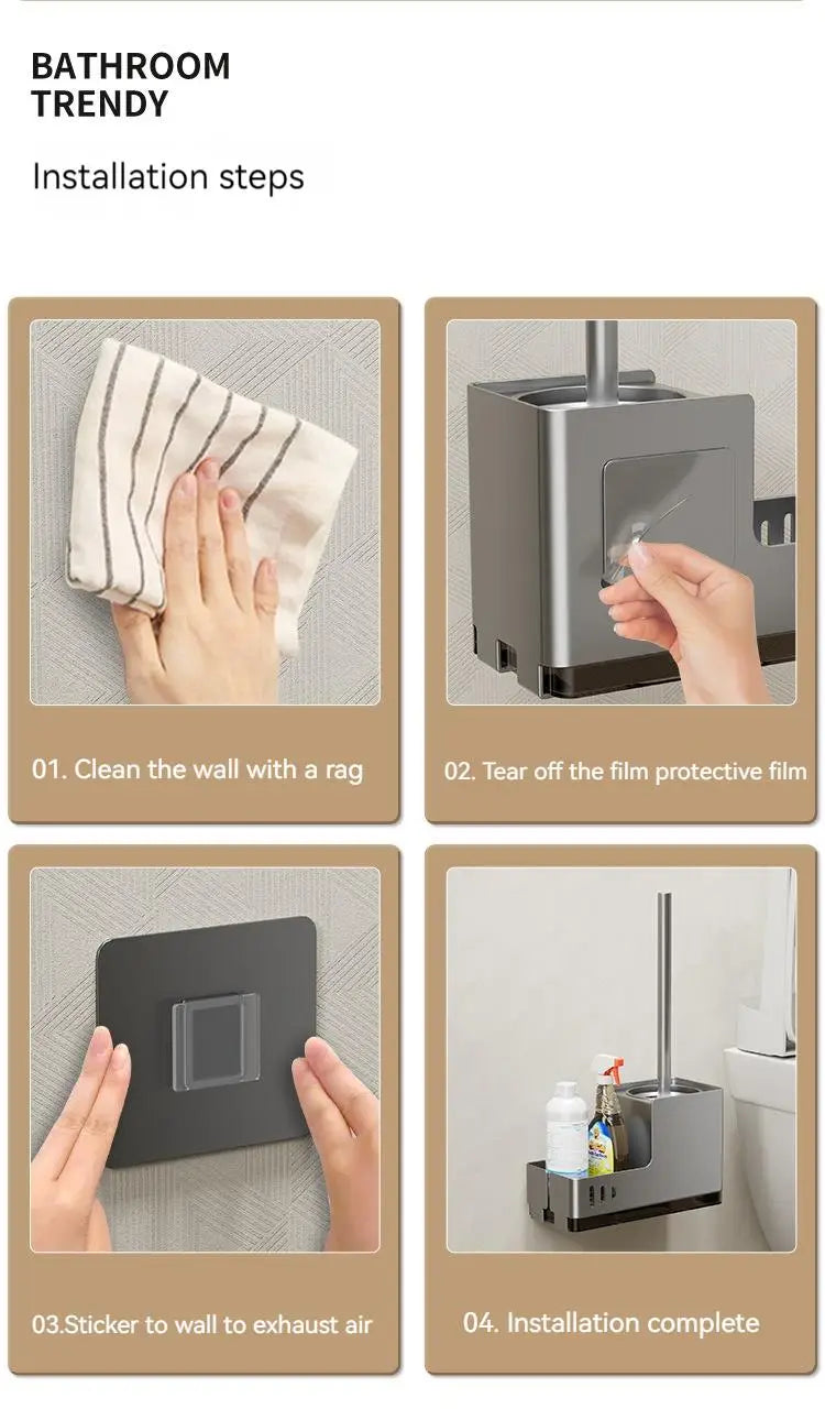 Bathroom Toilet Brush Holder Cleaning Tools Space Aluminum Wall Mounted No Drill Vertical Toilet Brush Bathroom Accessories