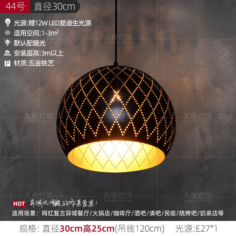Southeast Asian Pendant Lights Antique Hollow Hanging Light Fixture Thai Arabian Restaurant Bedroom Moroccan Decorative Lamps
