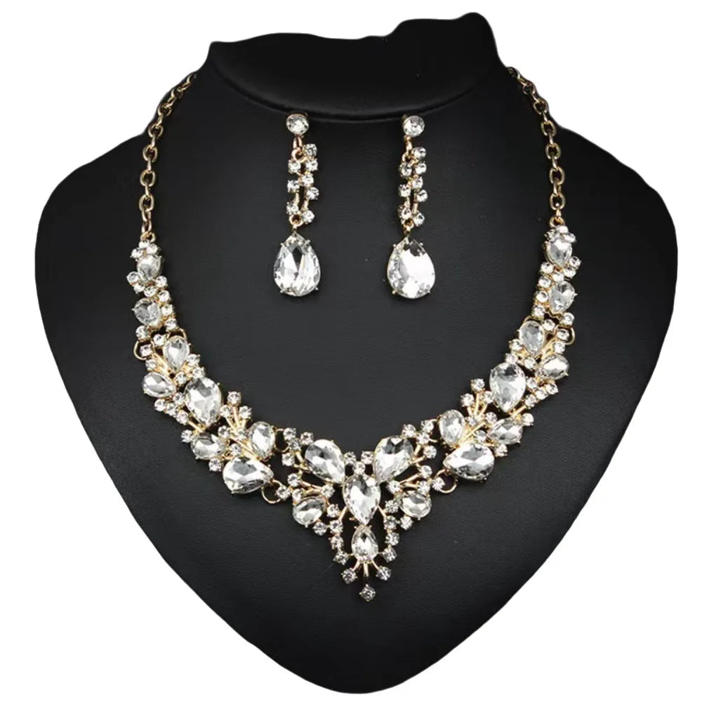 Fashion Crystal Bridal Necklaces Earrings Shining Elegant Rhinestone Jewelry Set Exquisite Necklace Earrings Set Banquet