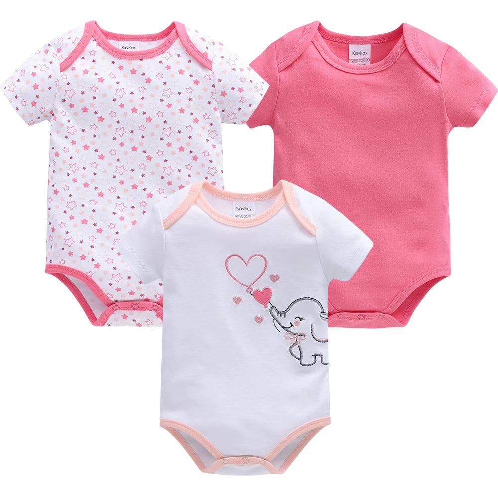 3 Pcs/set Baby Girls Rompers Unicorn Cute Print Girls Bodysuit Pink Summer Short Sleeve Jumpsuit 100% Cotton Soft Baby Clothes