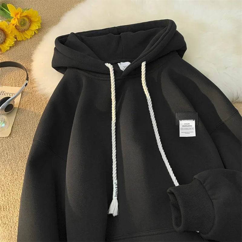 Autumn New in Solid Color Hooded Sweatshirts For Men Y2K Streetwear Appliques Hoodies Women Oversized Fleece Pullover Hoody - AIAZ