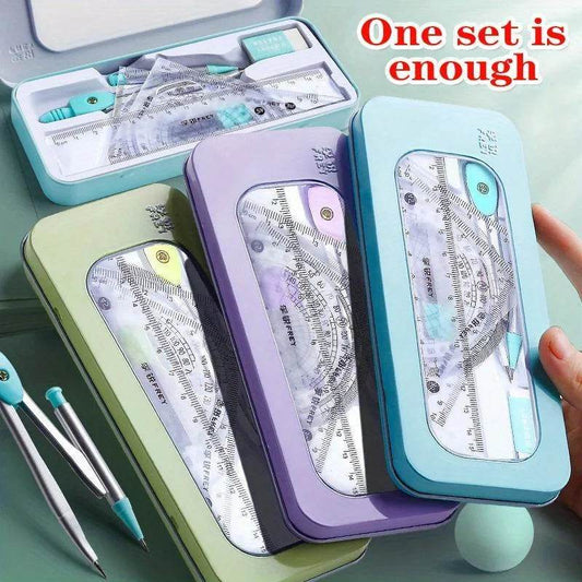 7-piece Set of Ruler, Triangle Ruler, Protractor, Compass, Student Stationery, Back To School Math Supplies - AIAZ