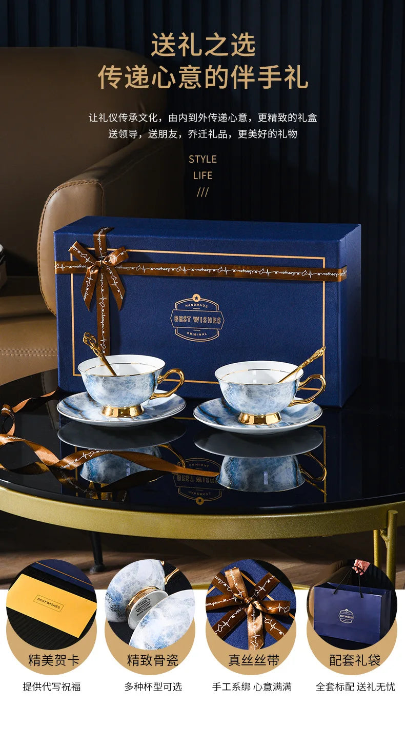 Retro Imperial European Coffee Cup Set Porcelain Tea Sets Luxury Gift Bone China Ceramic Cafe Wedding Decoration Drinkware