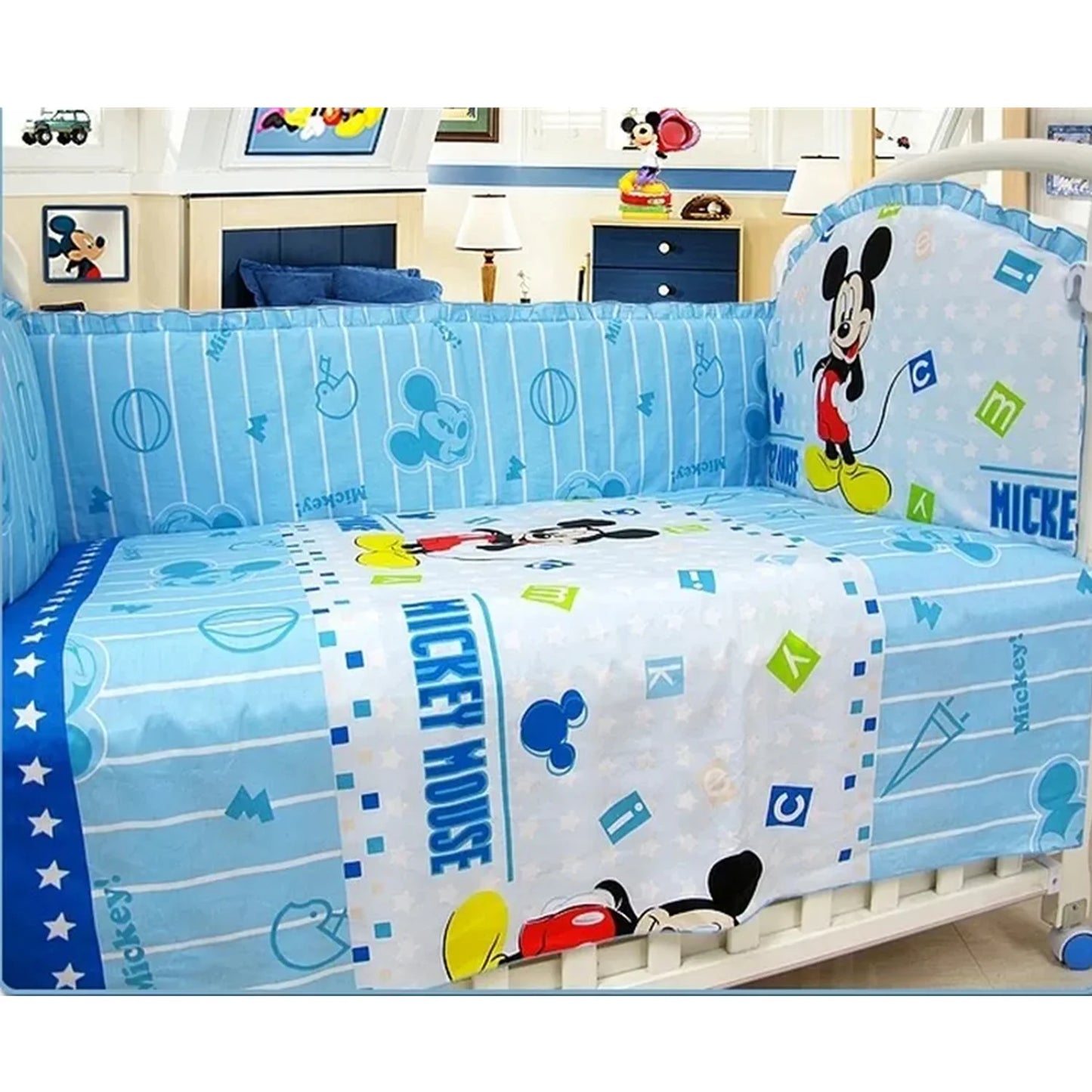 6Pcs Mickey Mouse Crib Set for Baby Girl Cunas para Bebes Crib Bedding Set Standard Size (4bumper+sheet+pillowcase)
