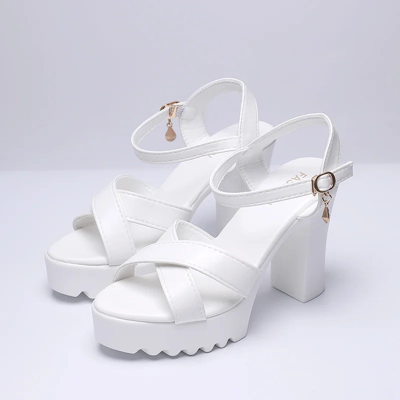 Women Fish Mouth Platform High Heels Wedges Buckle Sandals Shallow Hollow Open Toe Shoes Woman Party Footstep Office Pumps