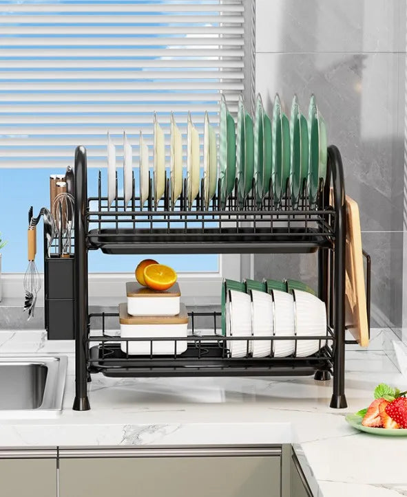 Kitchen Dish Storage Rack Countertop Water Filter Drying Bowl Basket Chopsticks Plate Storage Drain Bowl Shelf