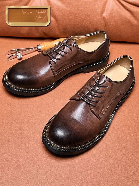 Bambi Deloren Handmade Leather  oes Men's Casual Briti Retro Busin oes Wear-Resistant Lace-Up round Toe Rubber ...