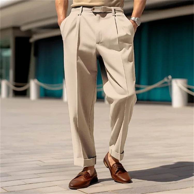 Men's Clothing Formal Mid-waist Buttoned Straight Plain Comfortable Outdoor Daily Outing Fashionable Trousers - AIAZ