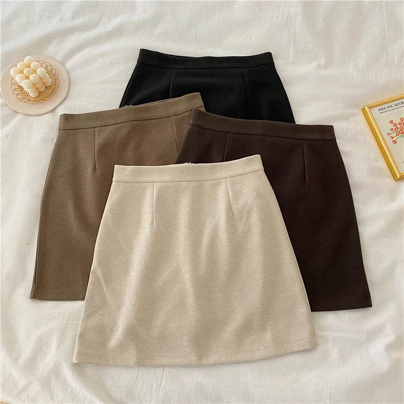 Skirts Women Solid A-line Sexy Prevalent Zipper Mini Skirts Daily Minimalist Fall Basic Street Style Korean Above Knee Clothes - AIAZ