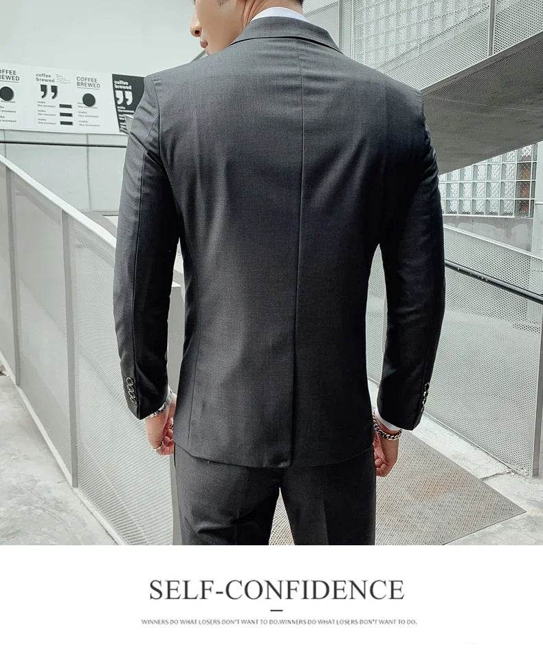 Suit (Blazer+ Vest + Pants) Men's Business Gentleman Fashion Slim Work Solid Color Plus Size Fair Dress Wedding Best Man Suit - AIAZ