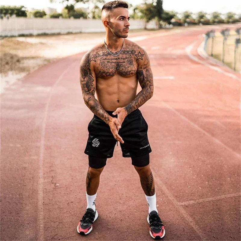 2025 summer mesh Sports Shorts Men Double-deck Jogging Running Shorts Men 2 IN 1 Mens GYM Shorts Fitness Workout Short Pants Man - AIAZ