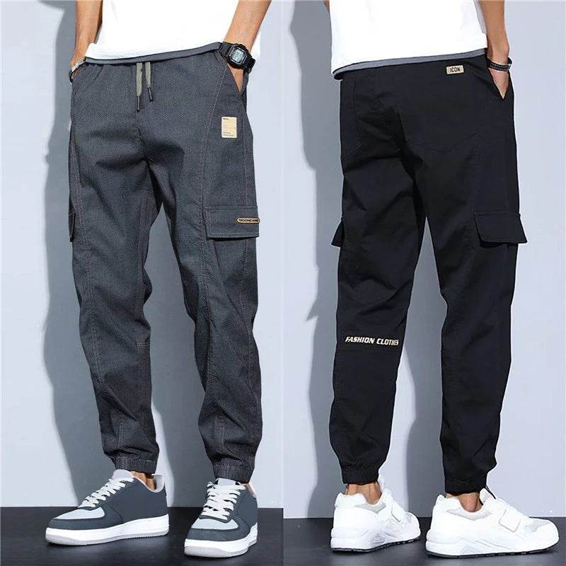 Men Pants Soft Fabric Multi Pockets Elastic Waist Spring Summer Cargo Pants Wear-resistant Jogger Trousers Simple Clothes - AIAZ