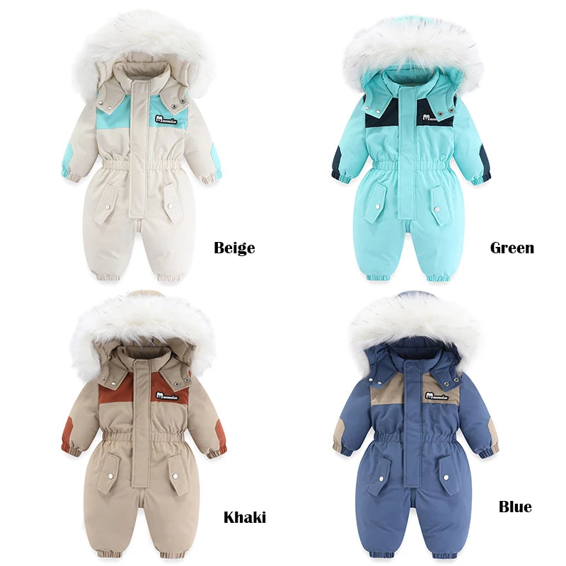 Winter Children Ski Suit Thicken Waterproof Baby Jumpsuit Warm Baby Girl Snow Wear Plus Velvet Infant Clothes Boys Coat 1-5 Year