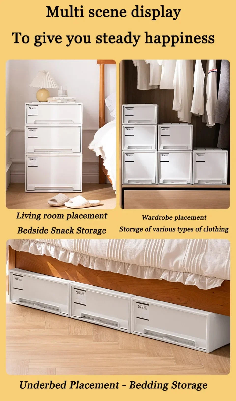 Wardrobe Storage Box High-capacity Drawer Style Stackable Container Transparent Plastic Containers for Household Use Storage