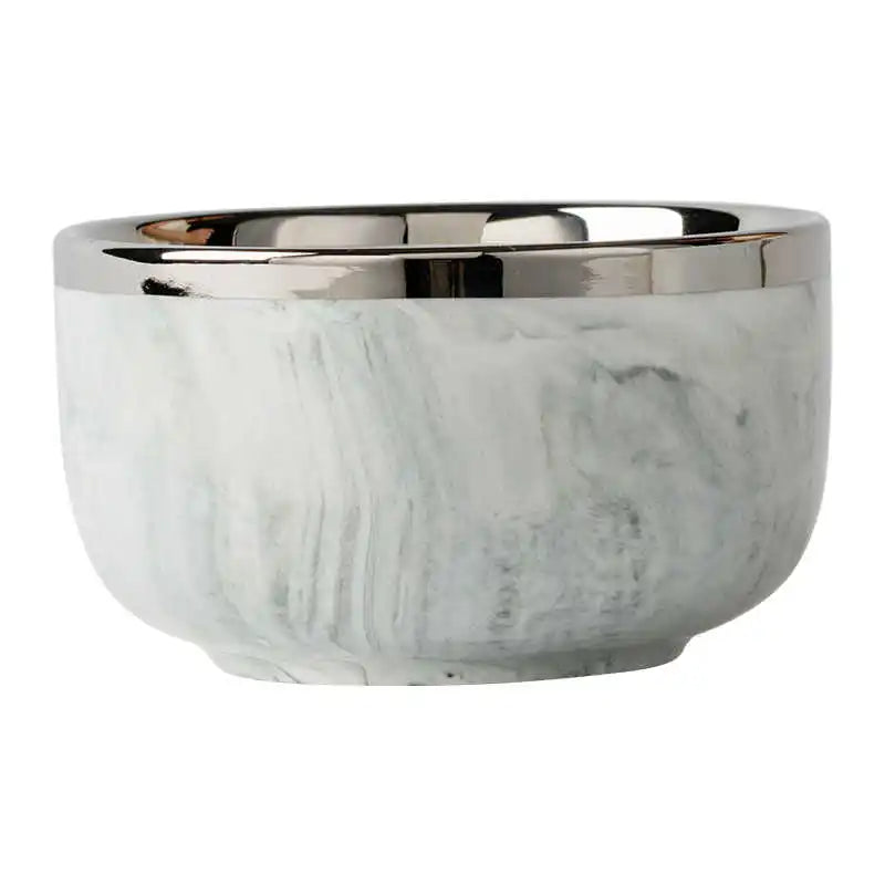 Light Luxury Ceramic Tableware Set Marble Fish Plates With Silver Rim Household Hotel LArge Capacity Soup Bowl Deep Plates