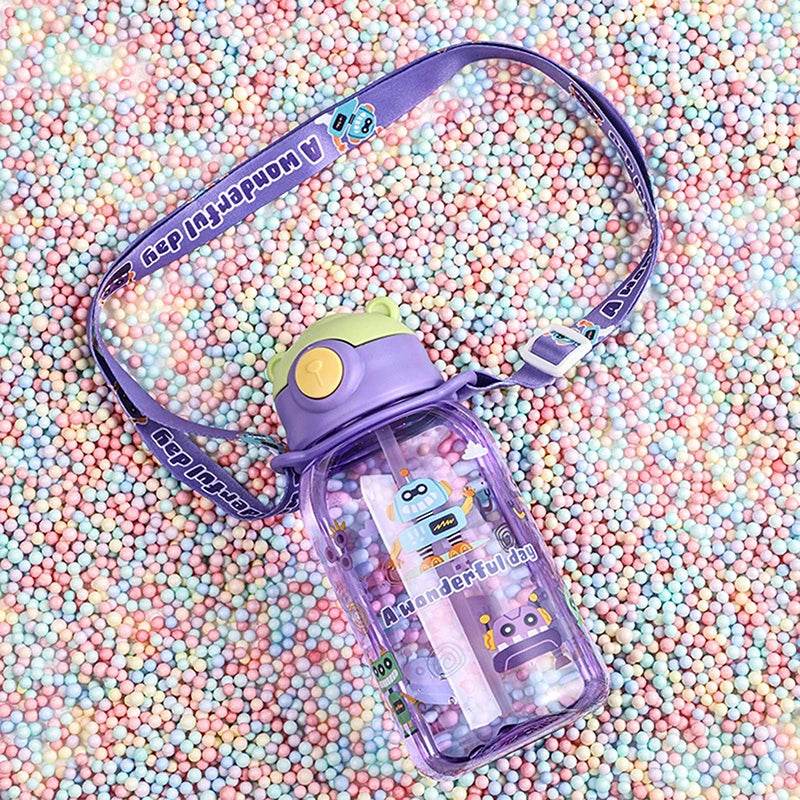 600ml Kids Water Sippy Cup Kids Water Bottle with Straw and Handle Portable Drinking Bottle Cup Children Outdoor Cups - AIAZ