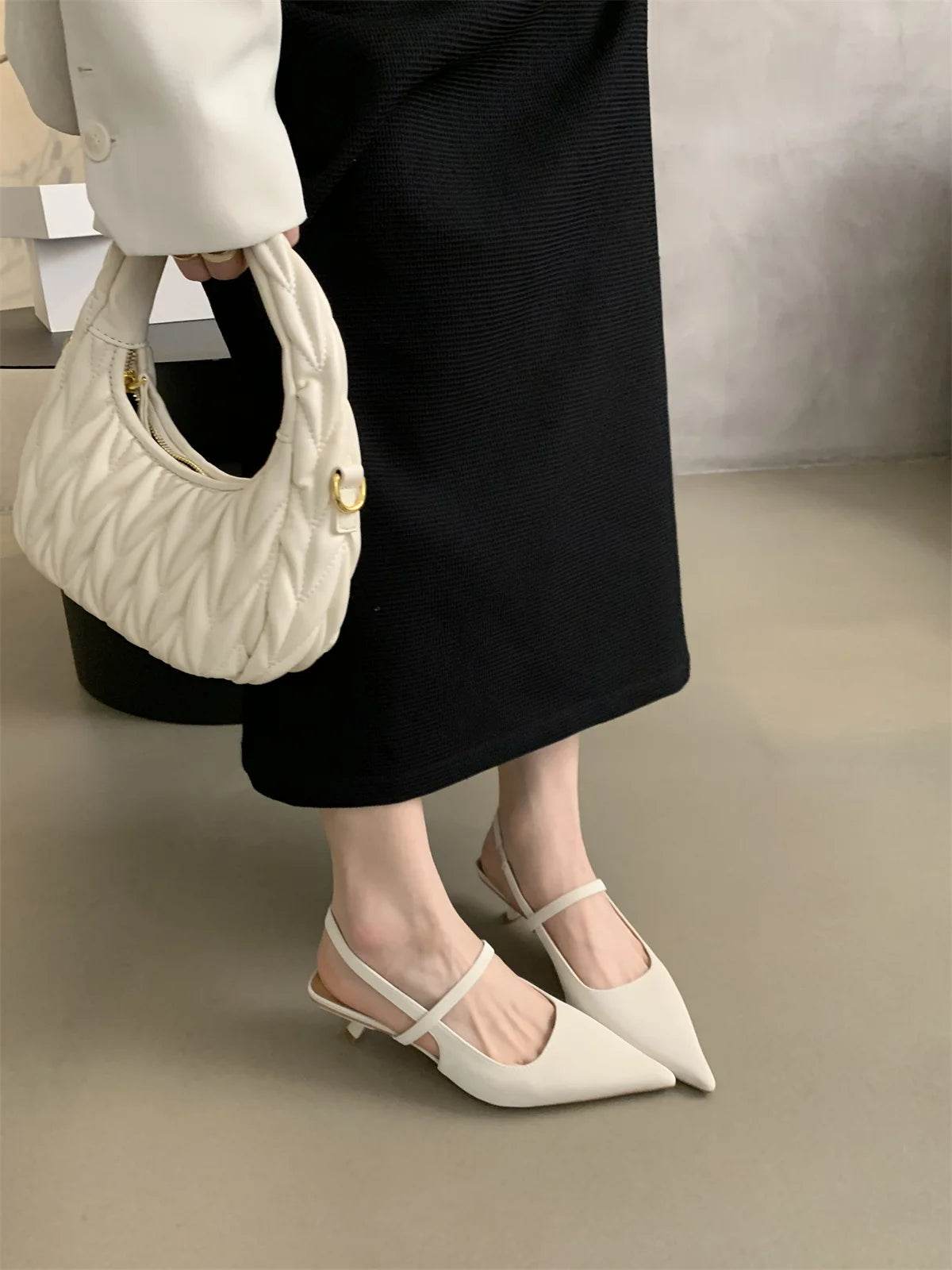 Bailamos Women Sandals Pointed Toe Elegant Low-heel Shoes Summer Fashion Slingback Woman Mules Shoes Pumps Dress Shoes - AIAZ