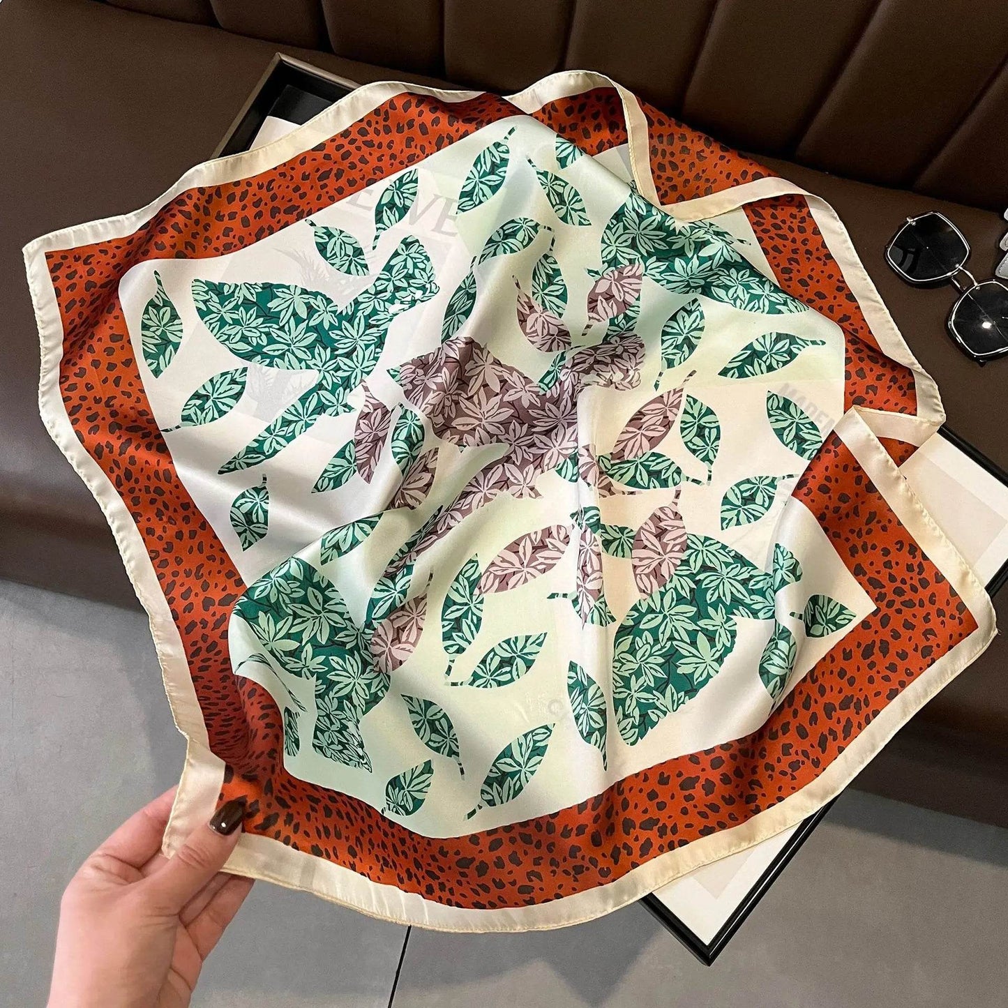 2024 New Leopard Print Square Scarf Women's Imitation Silk Scarf Casual Versatile Decoration Small Neck Scarf 70CMx70CM - AIAZ