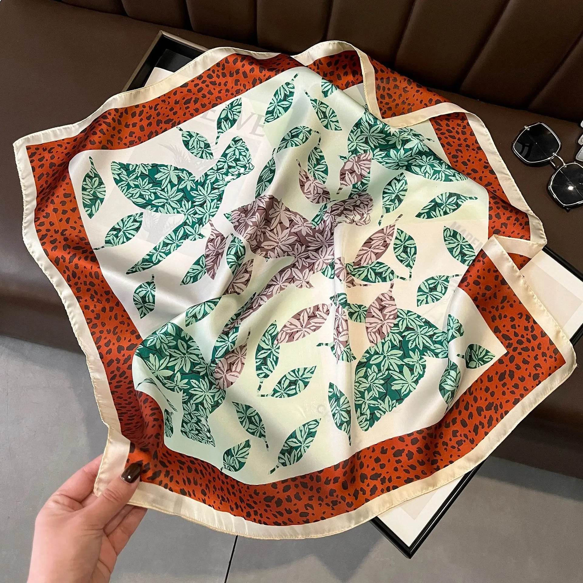 2024 New Leopard Print Square Scarf Women's Imitation Silk Scarf Casual Versatile Decoration Small Neck Scarf 70CMx70CM - AIAZ