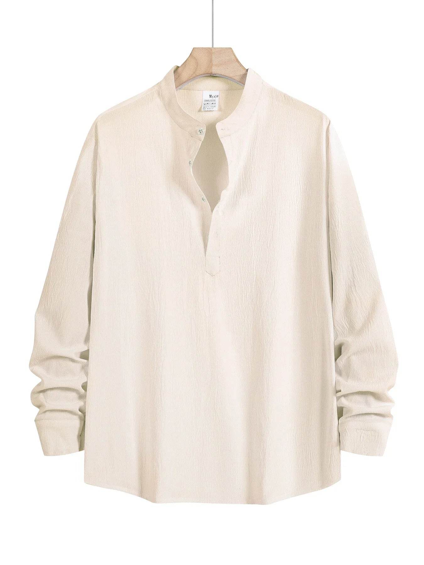 Men's Linen Shirt Summer 2025 Casual Short Sleeve Breathable Stand Collar Loose Fit Trendy Solid Color Youth Top with Pocket - AIAZ